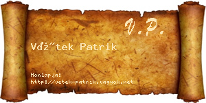 Vétek Patrik névjegykártya